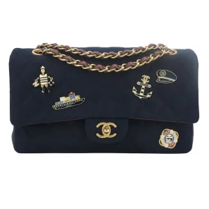 18A Paris-Hamburg Charms Navy Medium Classic Double Flap Bag