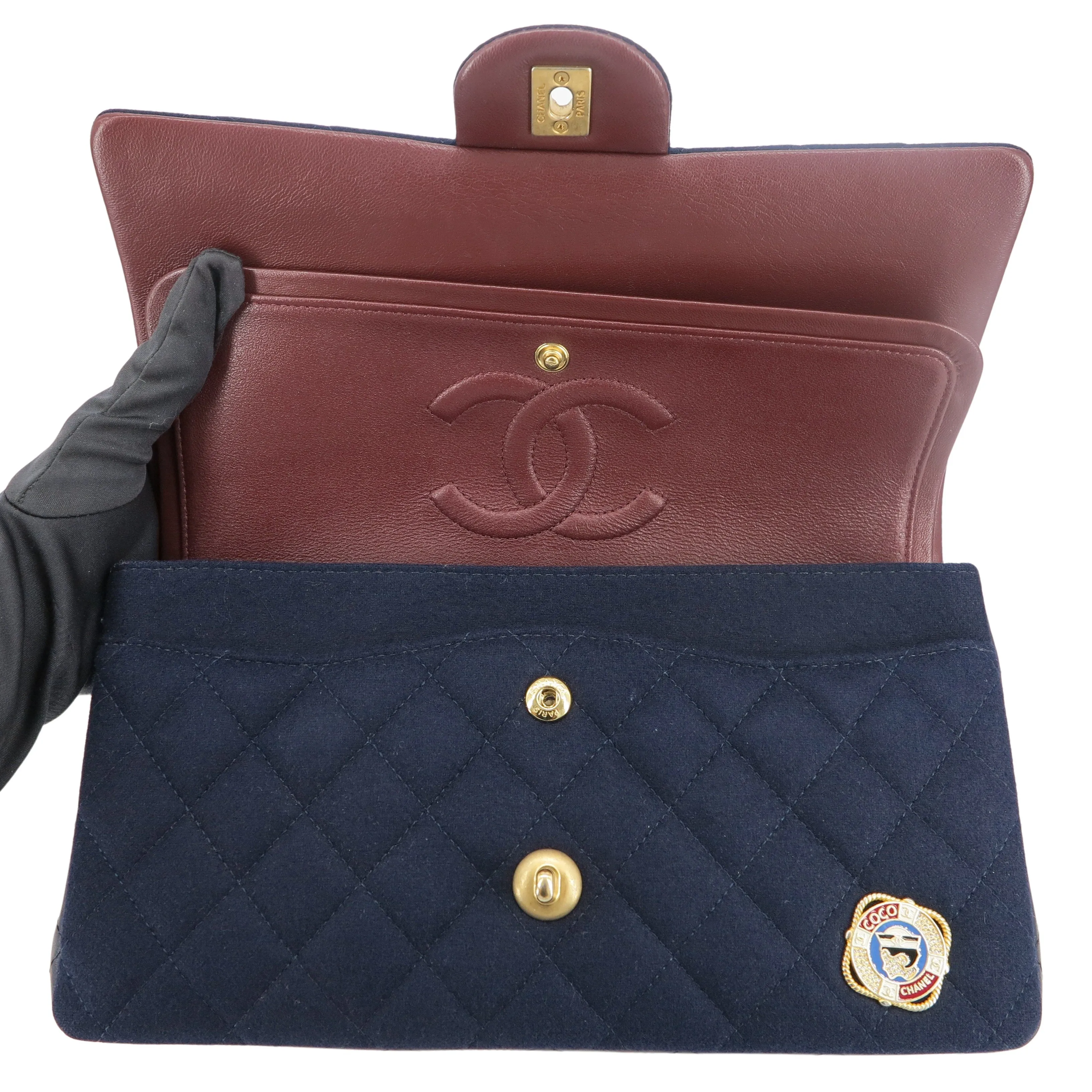 18A Paris-Hamburg Charms Navy Medium Classic Double Flap Bag
