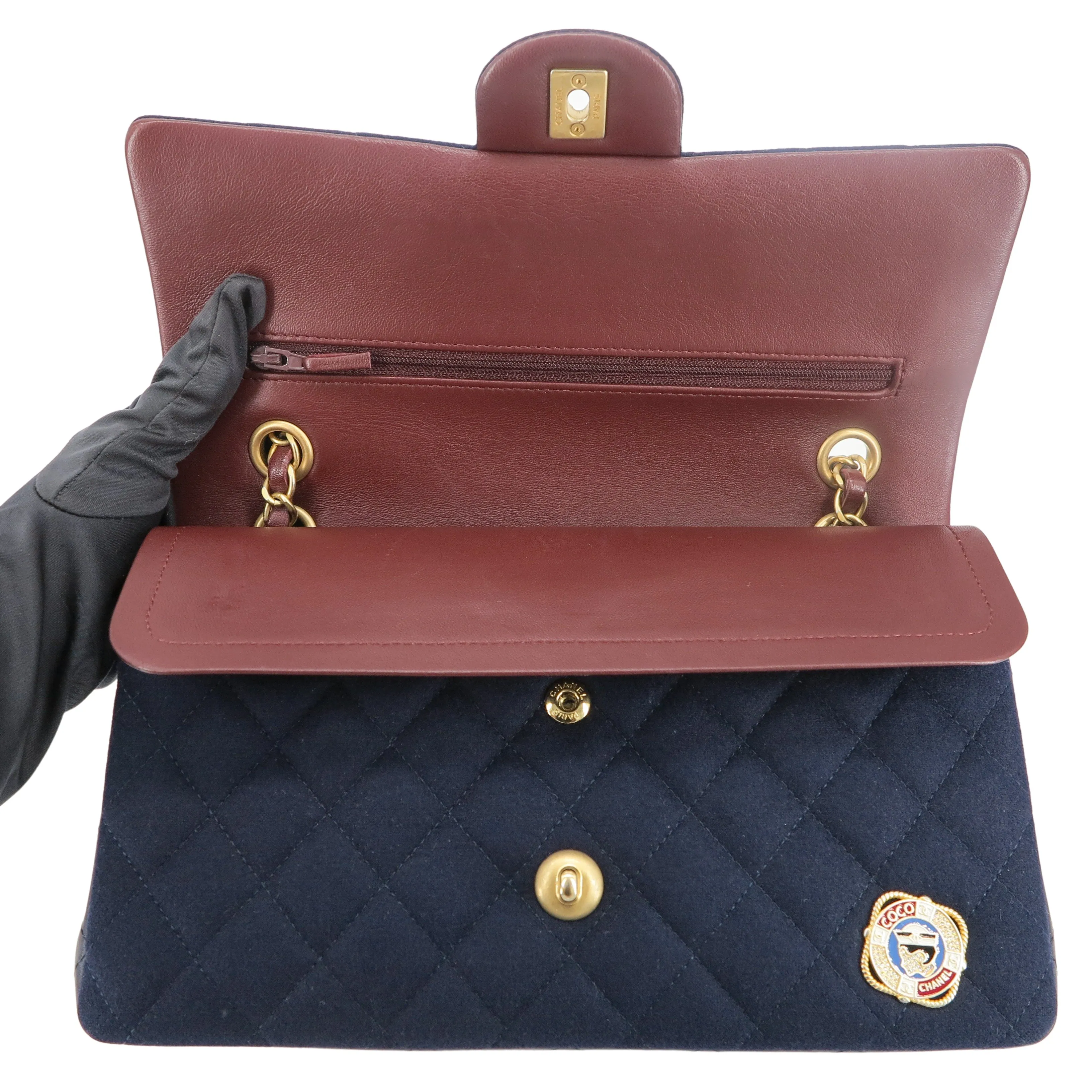 18A Paris-Hamburg Charms Navy Medium Classic Double Flap Bag