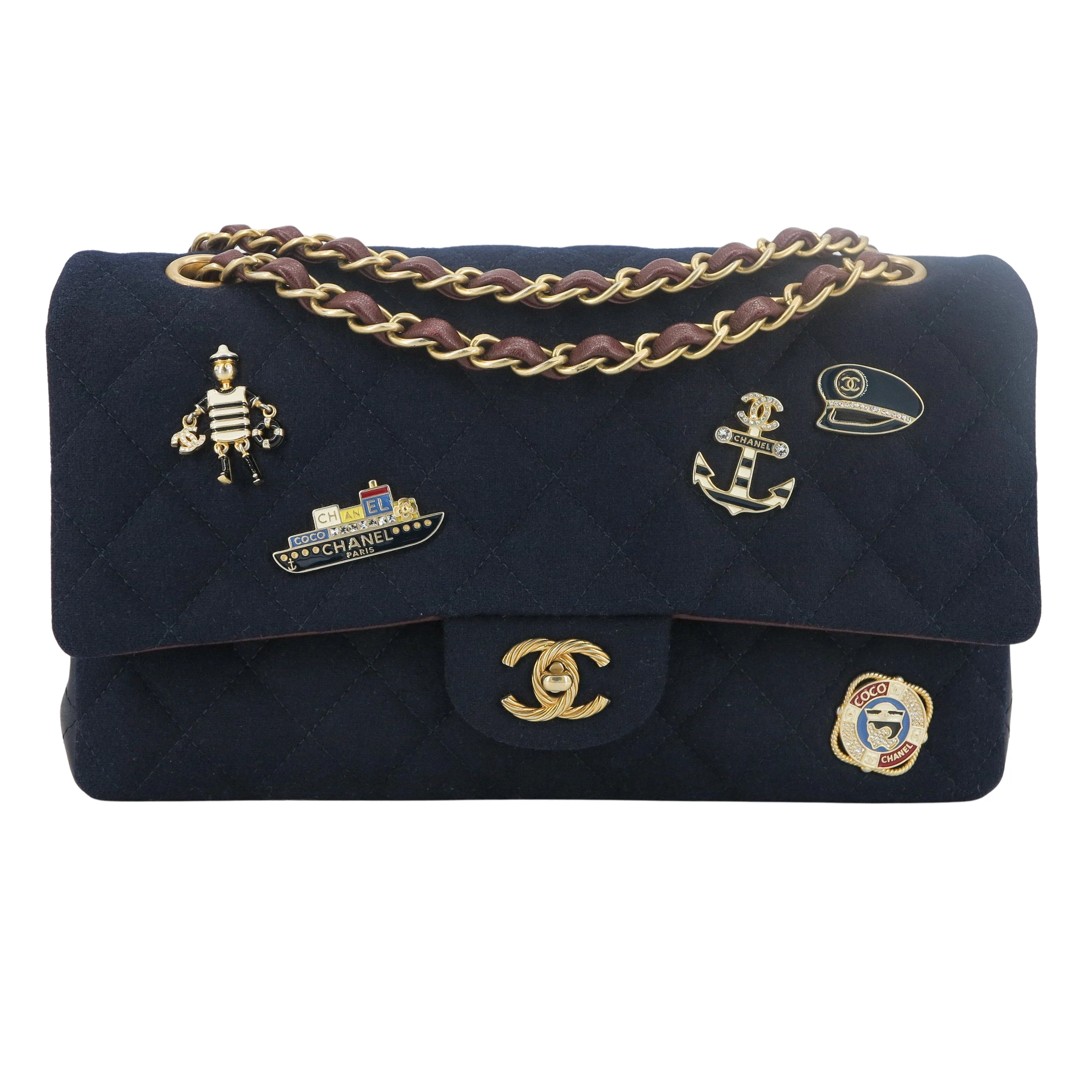 18A Paris-Hamburg Charms Navy Medium Classic Double Flap Bag