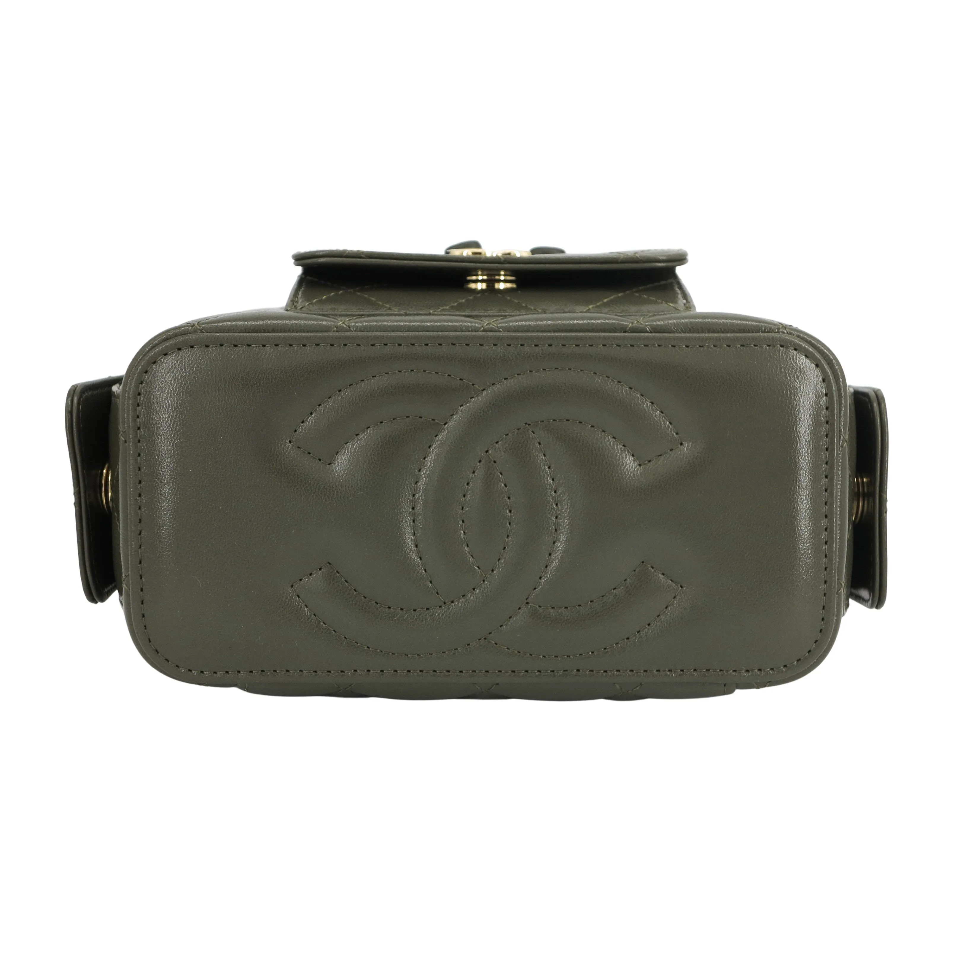 22K Small Vanity Case with Mini Pockets in Khaki Green Calfskin