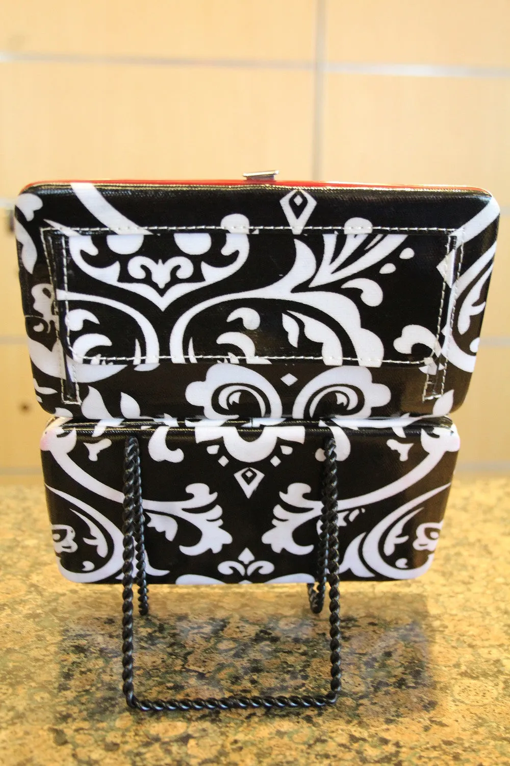 ADO | Damask Print Clutch Wallet with Red Trim