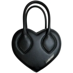 Ambush Black Leather Heart Bag with Silver Chain Strap