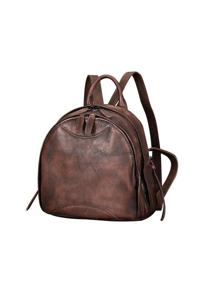 Best Coffee Leather Rucksack Bag Womens Vintage Small School Backpacks Leather Backpack Purse