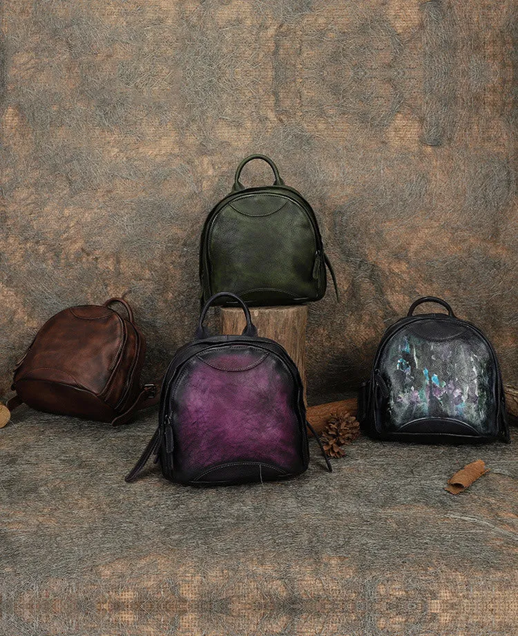 Best Coffee Leather Rucksack Bag Womens Vintage Small School Backpacks Leather Backpack Purse
