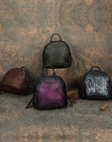 Best Coffee Leather Rucksack Bag Womens Vintage Small School Backpacks Leather Backpack Purse