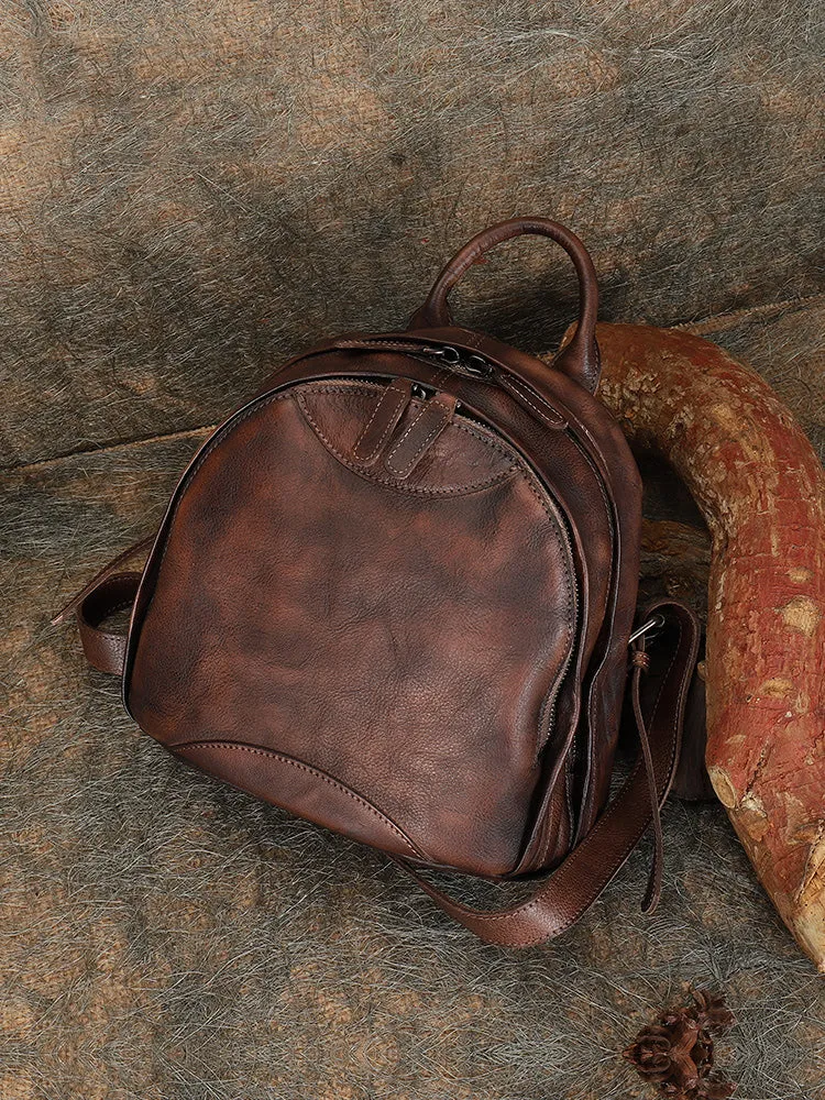 Best Coffee Leather Rucksack Bag Womens Vintage Small School Backpacks Leather Backpack Purse