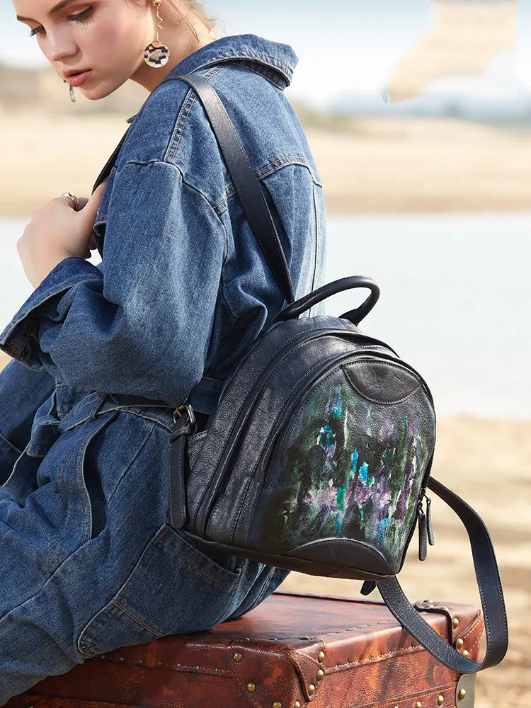 Best Coffee Leather Rucksack Bag Womens Vintage Small School Backpacks Leather Backpack Purse