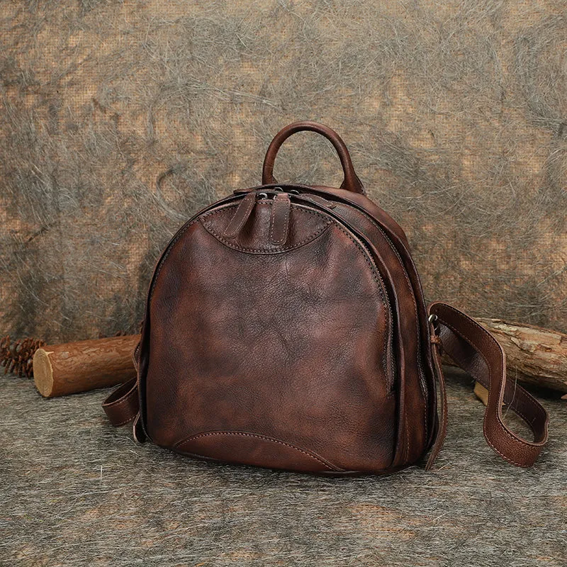 Best Coffee Leather Rucksack Bag Womens Vintage Small School Backpacks Leather Backpack Purse