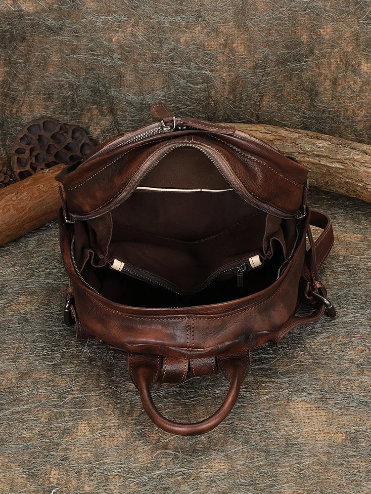 Best Coffee Leather Rucksack Bag Womens Vintage Small School Backpacks Leather Backpack Purse
