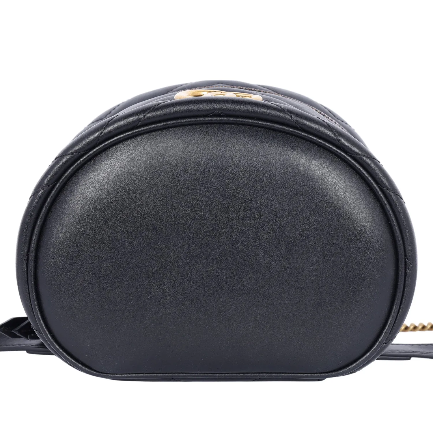 Black Quilted Leather Marmont Mini Round Backpack Bag