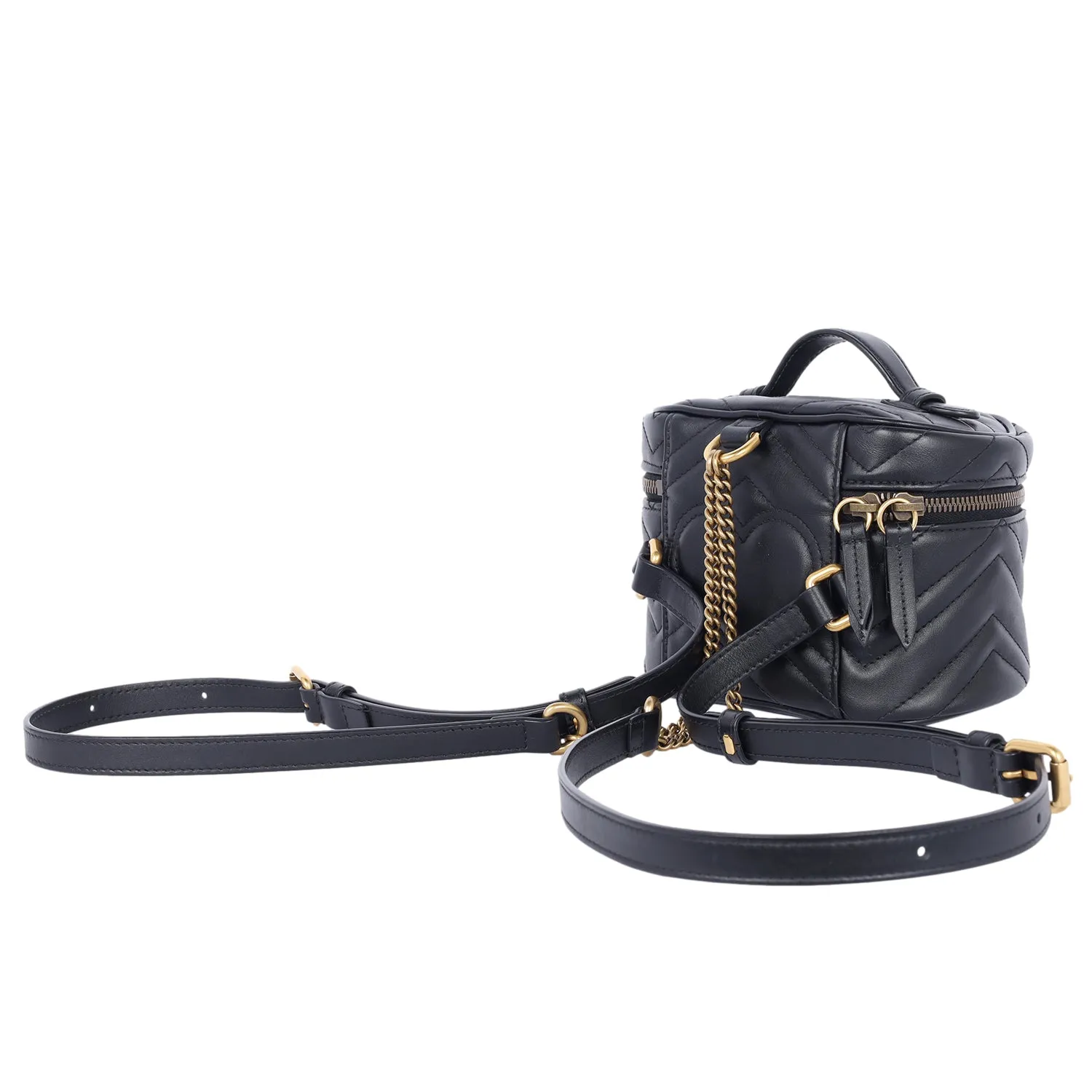 Black Quilted Leather Marmont Mini Round Backpack Bag