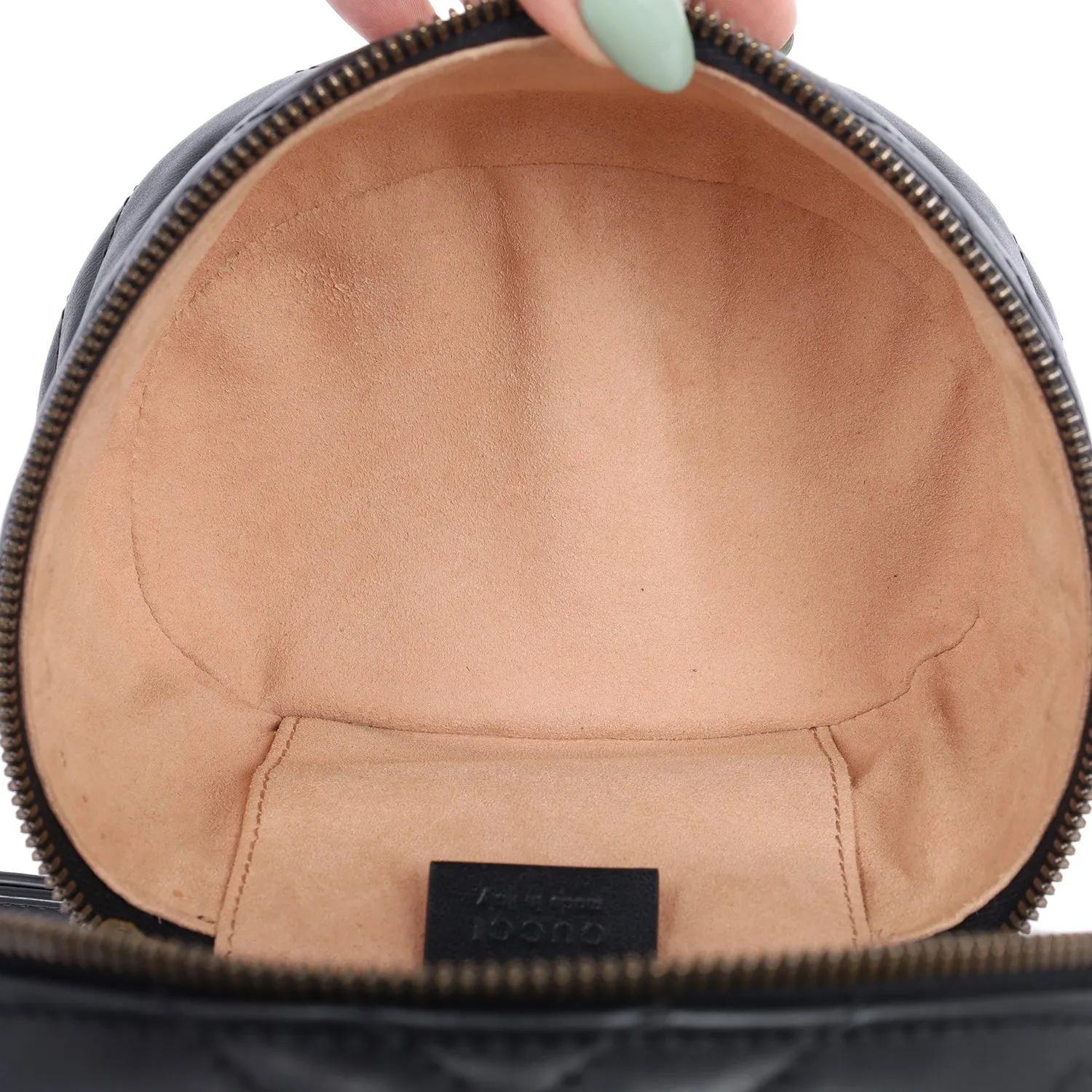 Black Quilted Leather Marmont Mini Round Backpack Bag