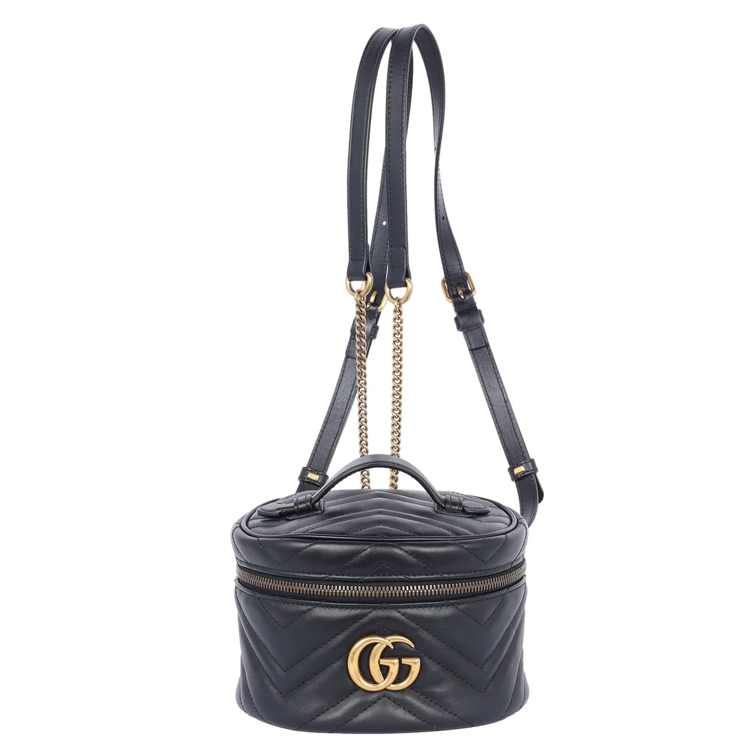 Black Quilted Leather Marmont Mini Round Backpack Bag