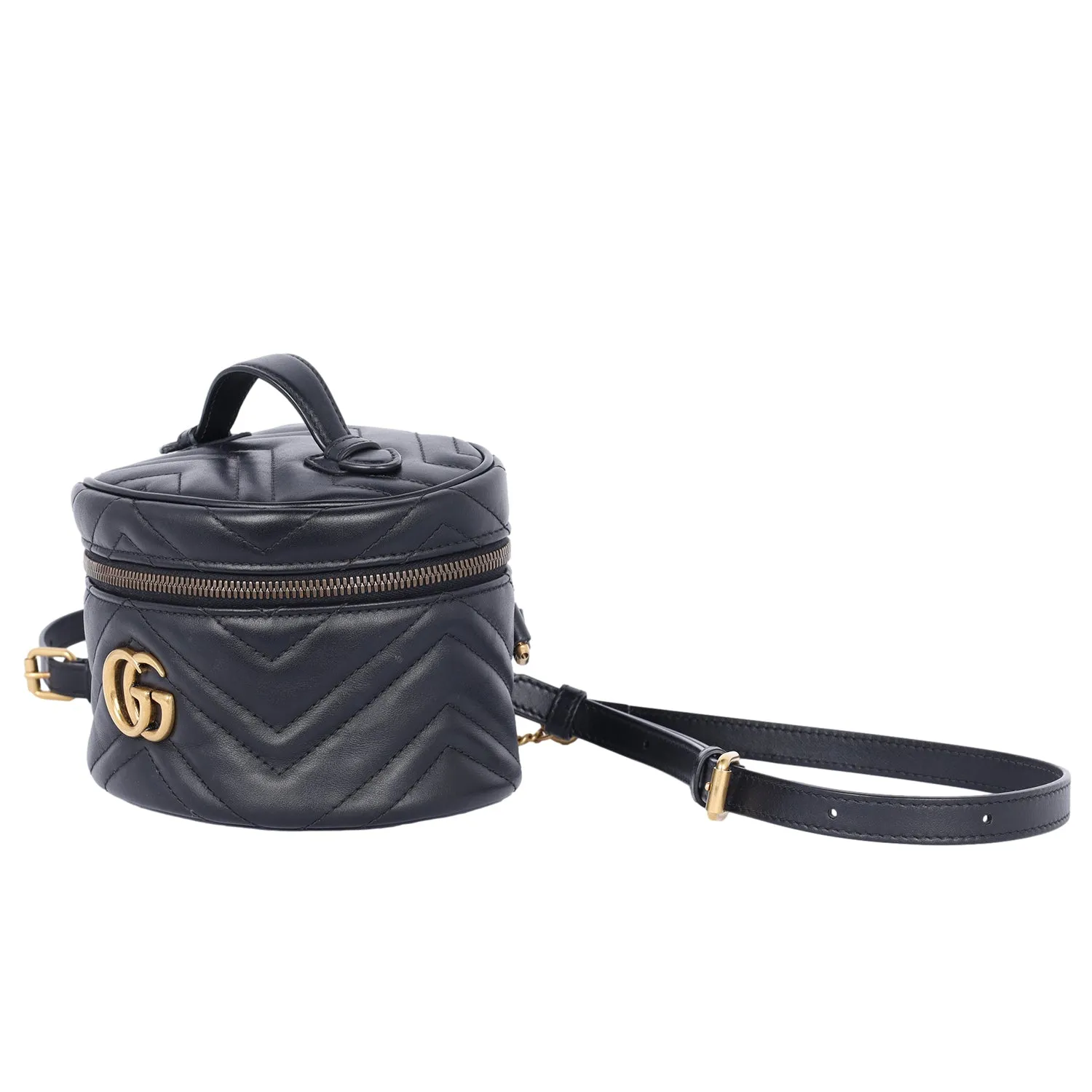 Black Quilted Leather Marmont Mini Round Backpack Bag