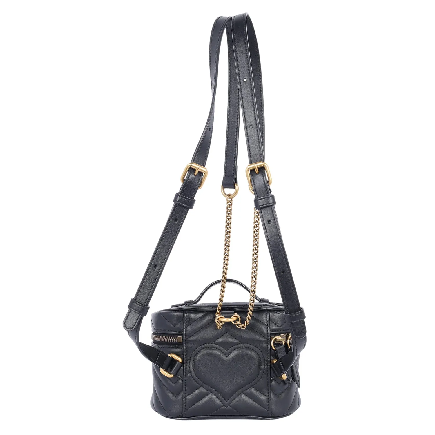 Black Quilted Leather Marmont Mini Round Backpack Bag