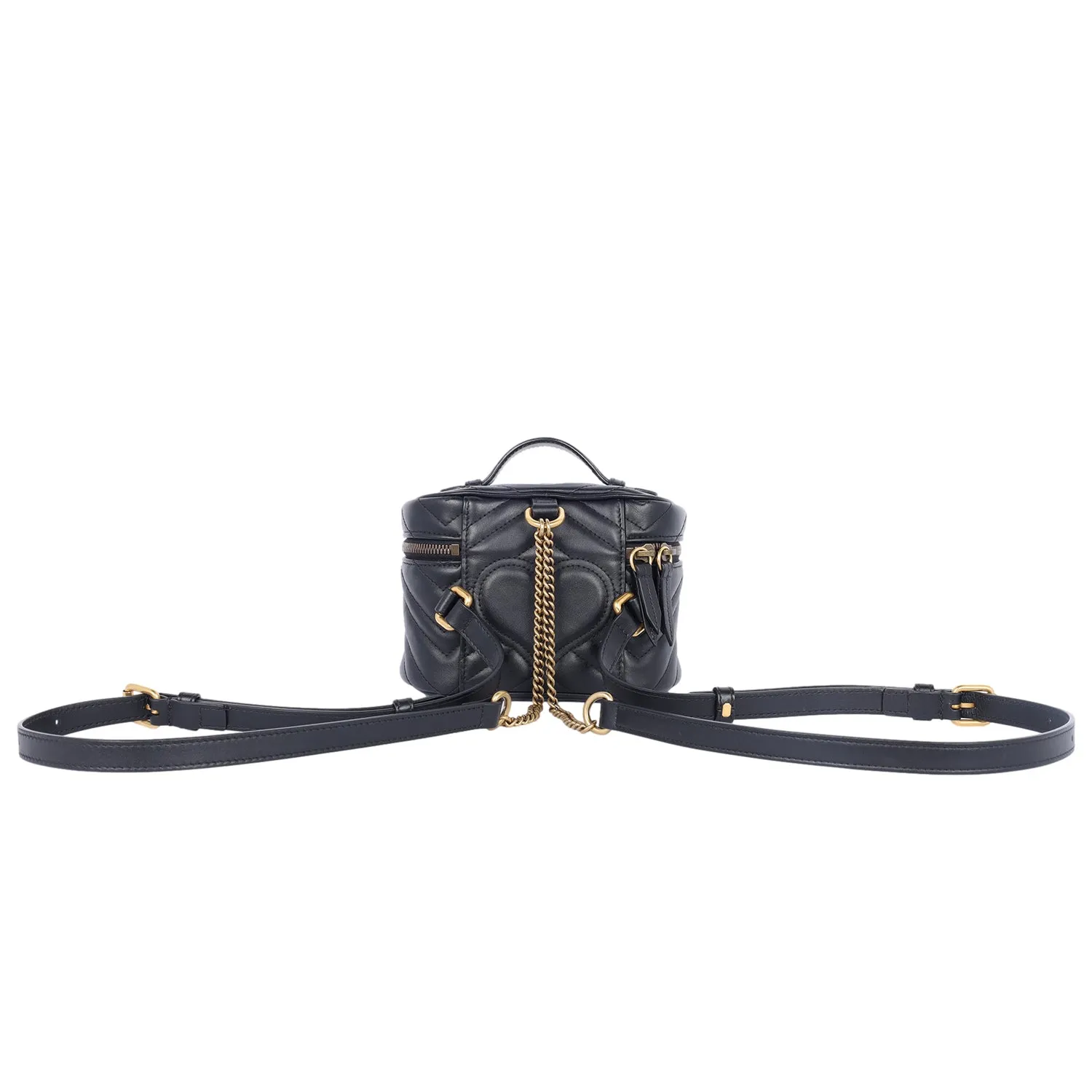 Black Quilted Leather Marmont Mini Round Backpack Bag