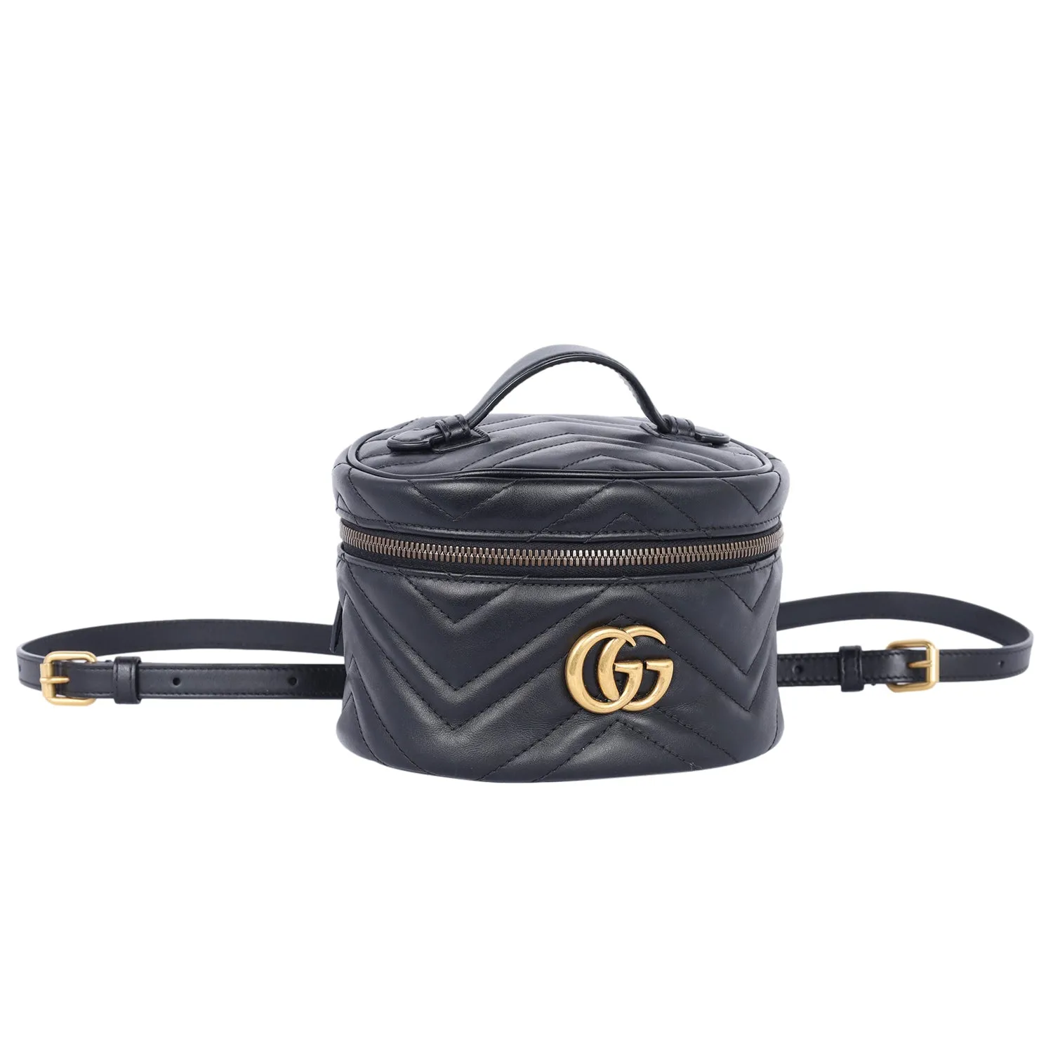 Black Quilted Leather Marmont Mini Round Backpack Bag