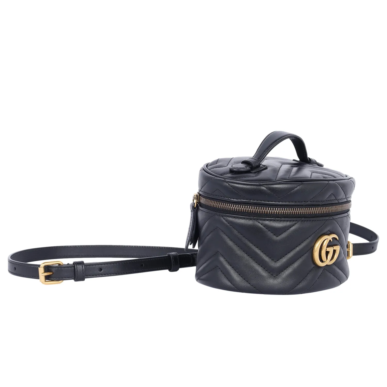Black Quilted Leather Marmont Mini Round Backpack Bag