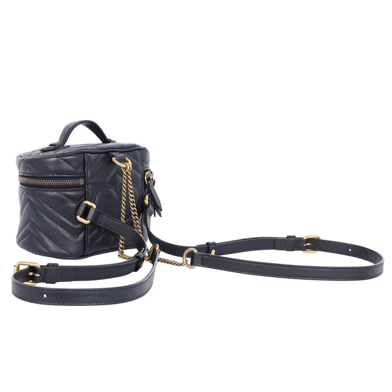 Black Quilted Leather Marmont Mini Round Backpack Bag