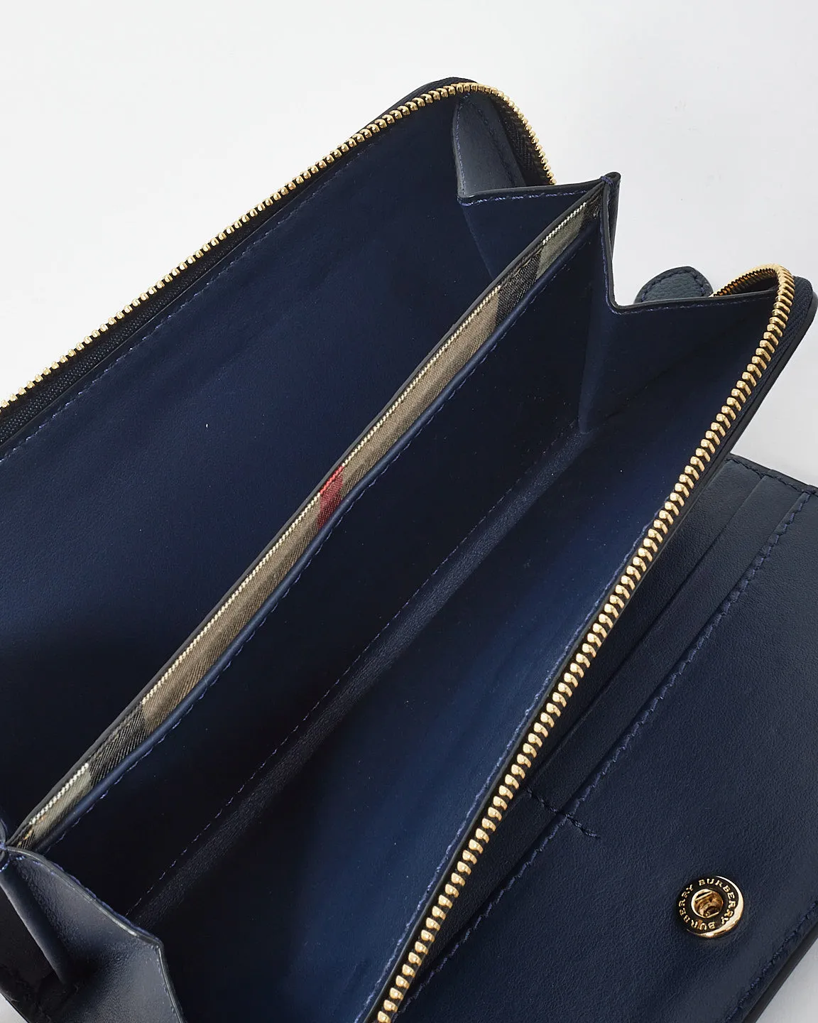 Burberry Navy Leather Long Zip Wallet