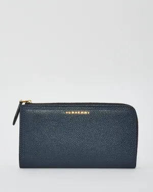 Burberry Navy Leather Long Zip Wallet