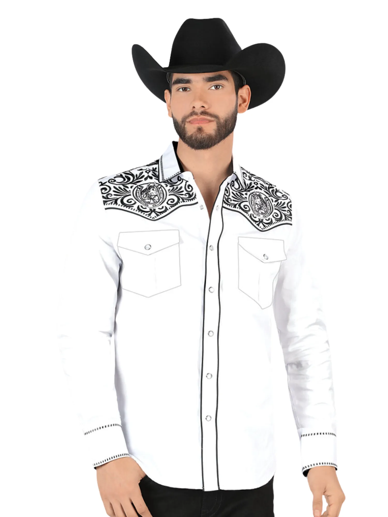 Camisa Vaquera Bordada Manga Larga para Hombre 'Montero' - ID: VA3540