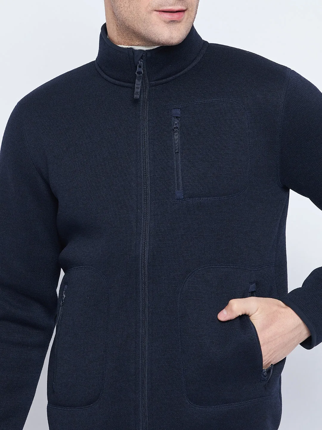 Camla Barcelona Stand Collar Navy Blue Sweatshirt