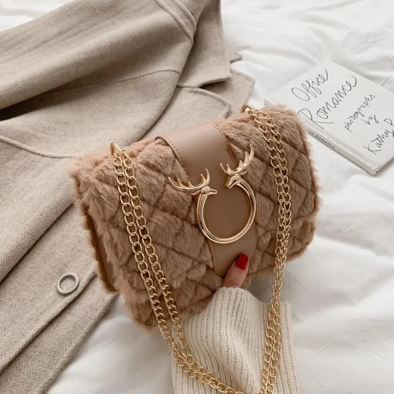 Celebrity Lamb Hair Wool Versatile Chain Bag