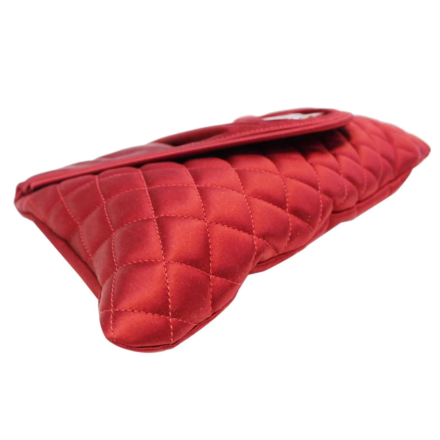 CHANEL CC Half Moon Quilted Satin Clutch Bag Red