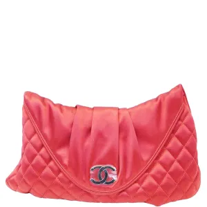 CHANEL CC Half Moon Quilted Satin Clutch Bag Red