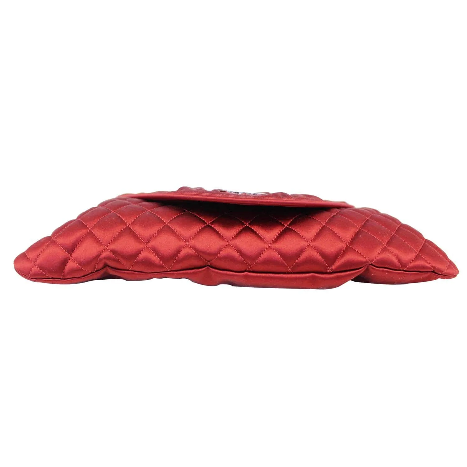 CHANEL CC Half Moon Quilted Satin Clutch Bag Red