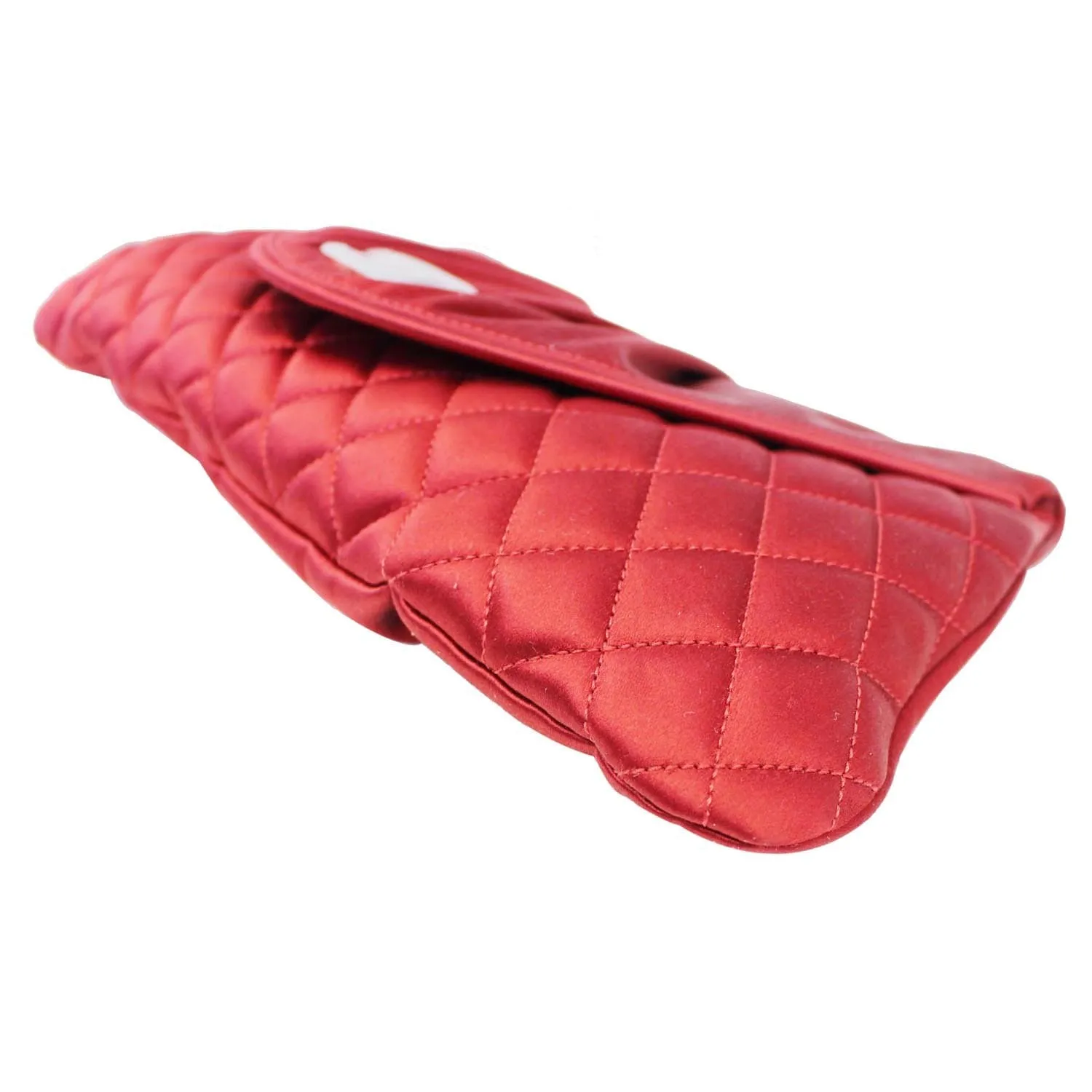 CHANEL CC Half Moon Quilted Satin Clutch Bag Red