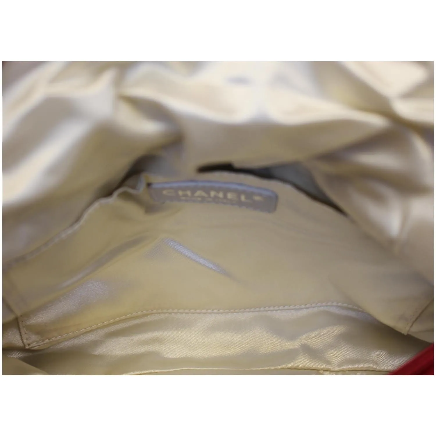 CHANEL CC Half Moon Quilted Satin Clutch Bag Red