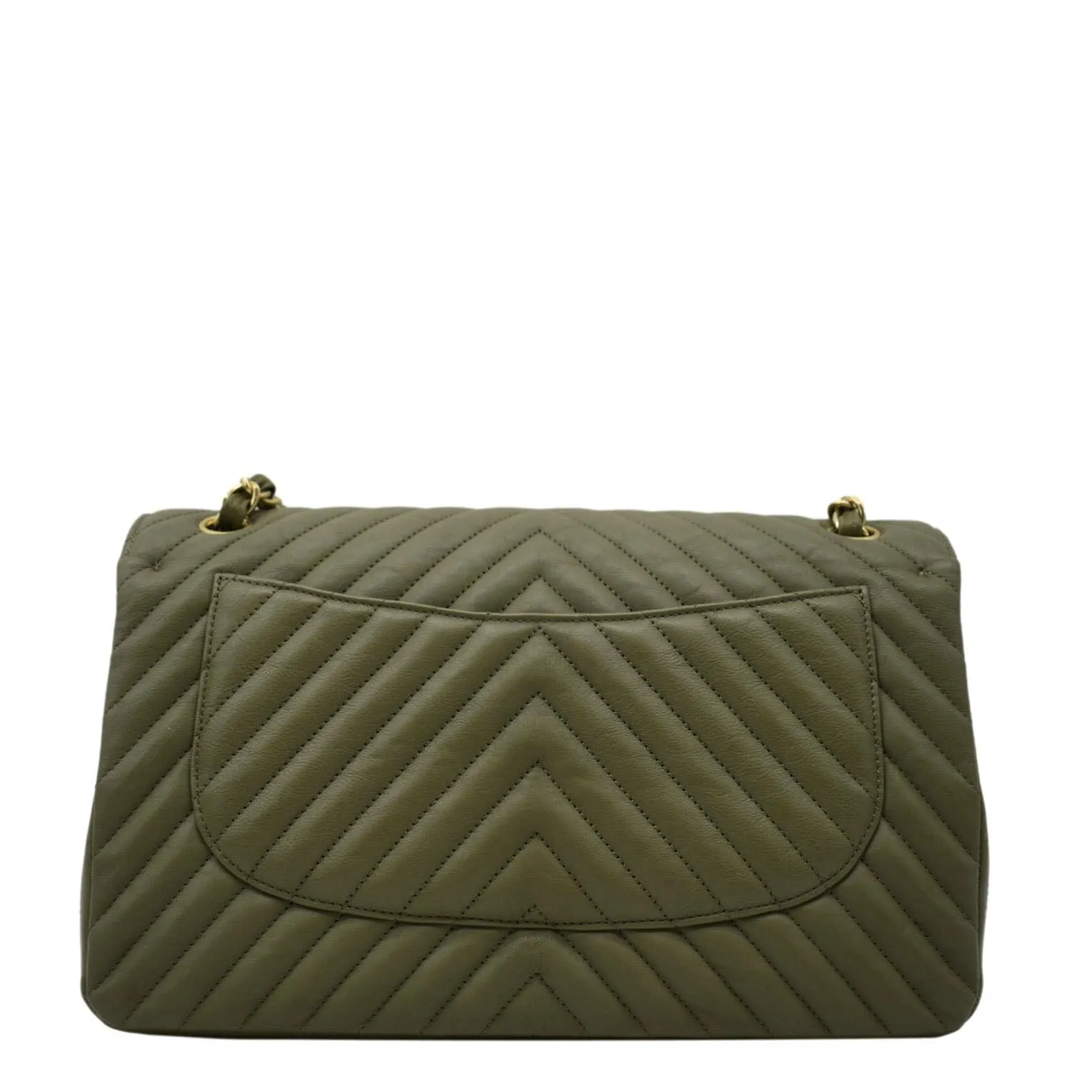 CHANEL Classic Jumbo Flap Chevron Leather Crossbody Bag Olive