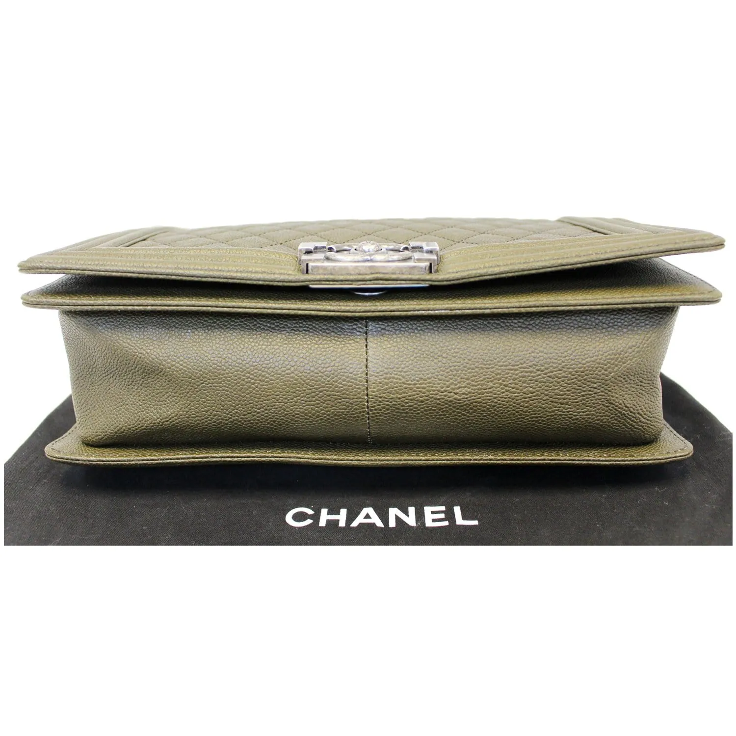 CHANEL Medium Boy Flap Caviar Leather Shoulder Bag Olive Green