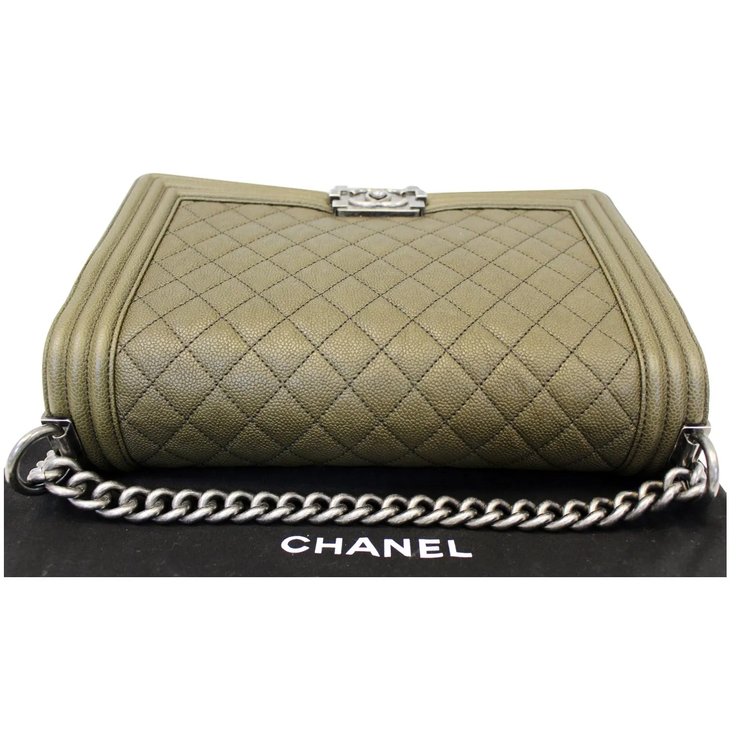 CHANEL Medium Boy Flap Caviar Leather Shoulder Bag Olive Green