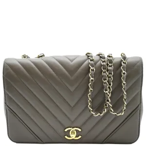 CHANEL Statement Medium Flap Quilted Chevron Crossbody Bag Khaki