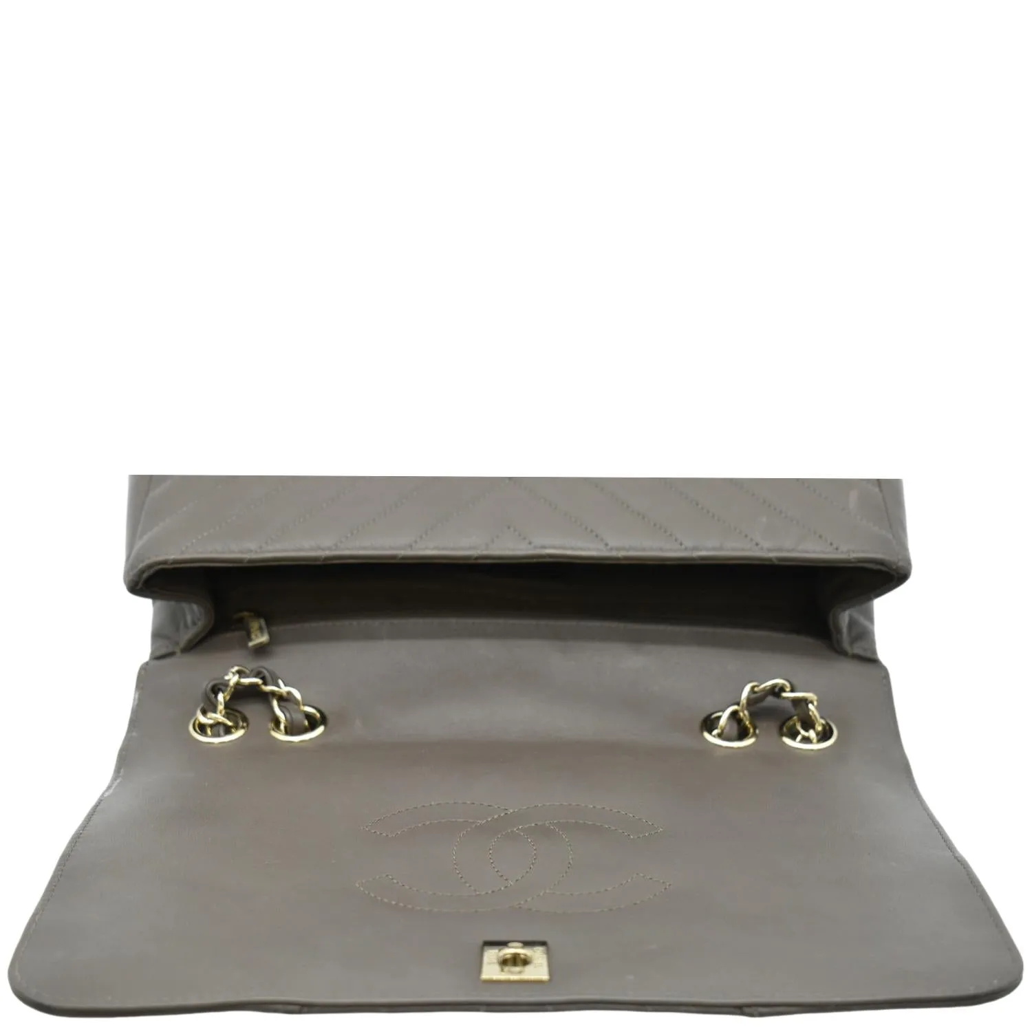 CHANEL Statement Medium Flap Quilted Chevron Crossbody Bag Khaki