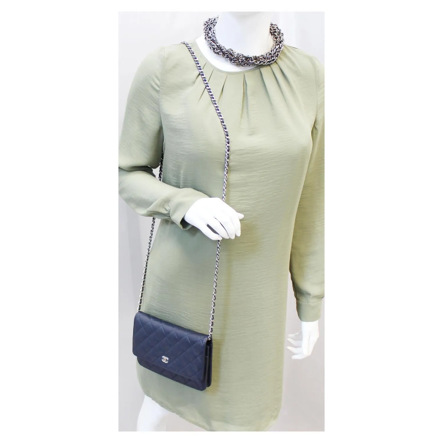 CHANEL Wallet On Chain WOC Clutch Crossbody Bag Navy