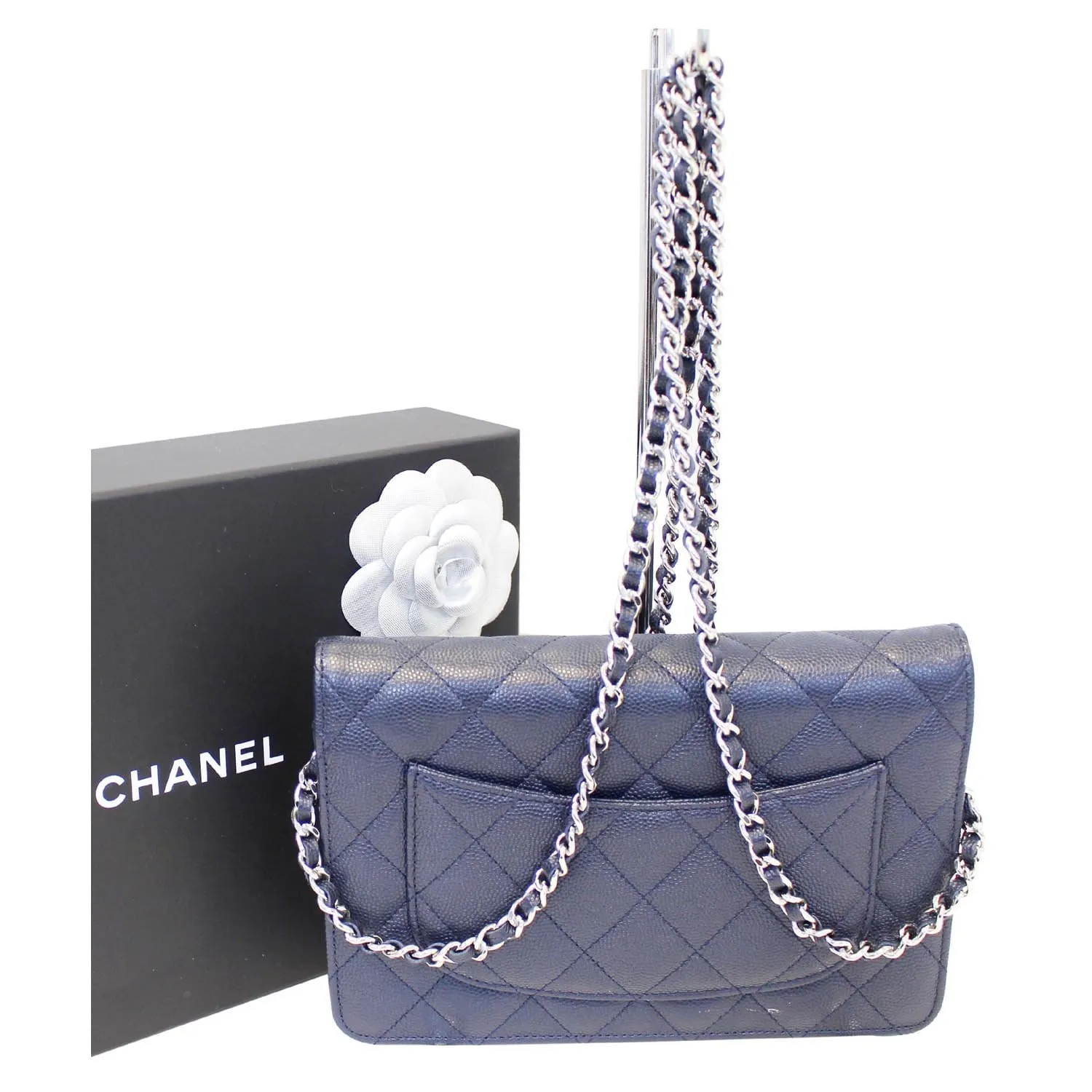 CHANEL Wallet On Chain WOC Clutch Crossbody Bag Navy