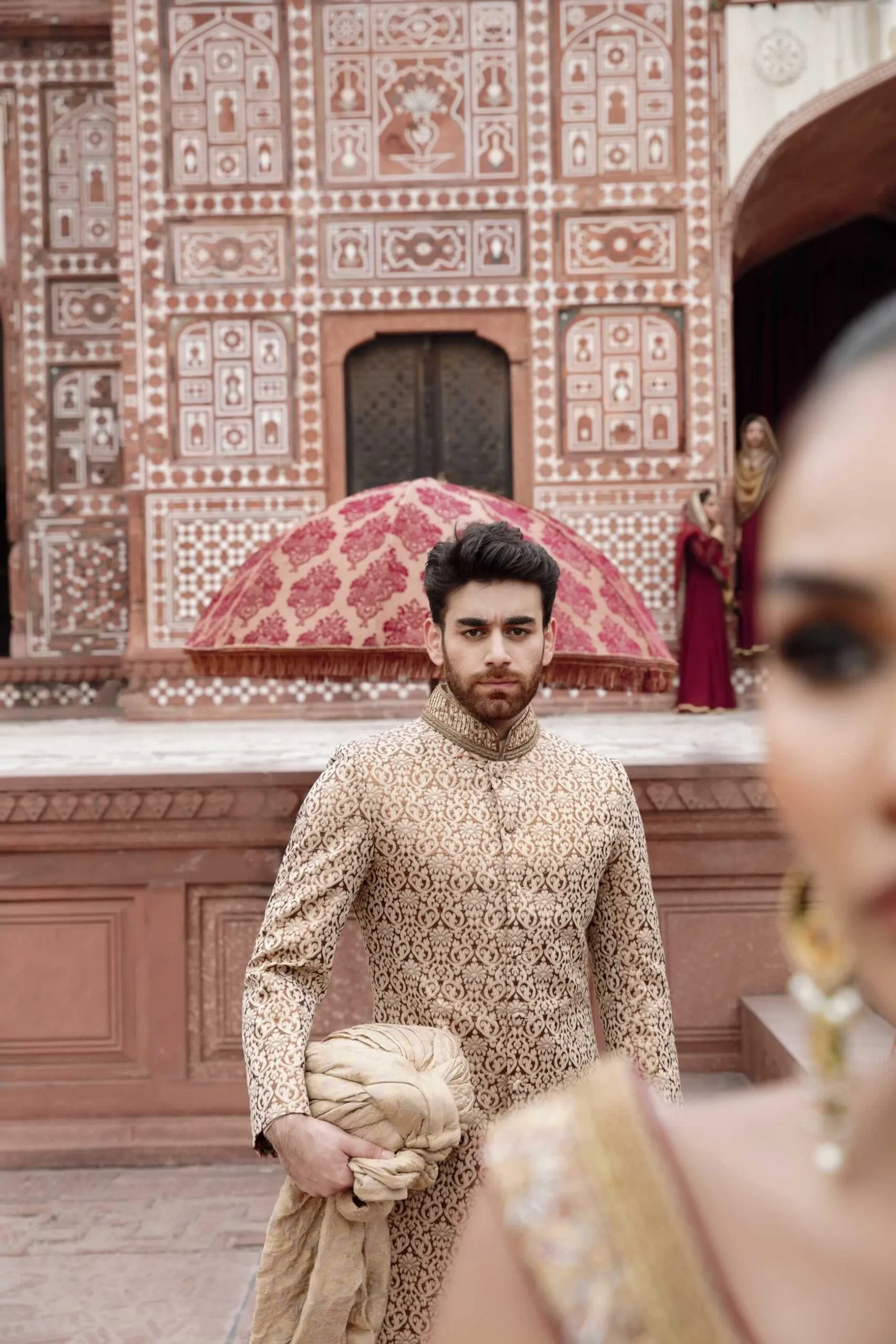Cream Sherwani Shawl Dress for Pakistani Groom Dresses