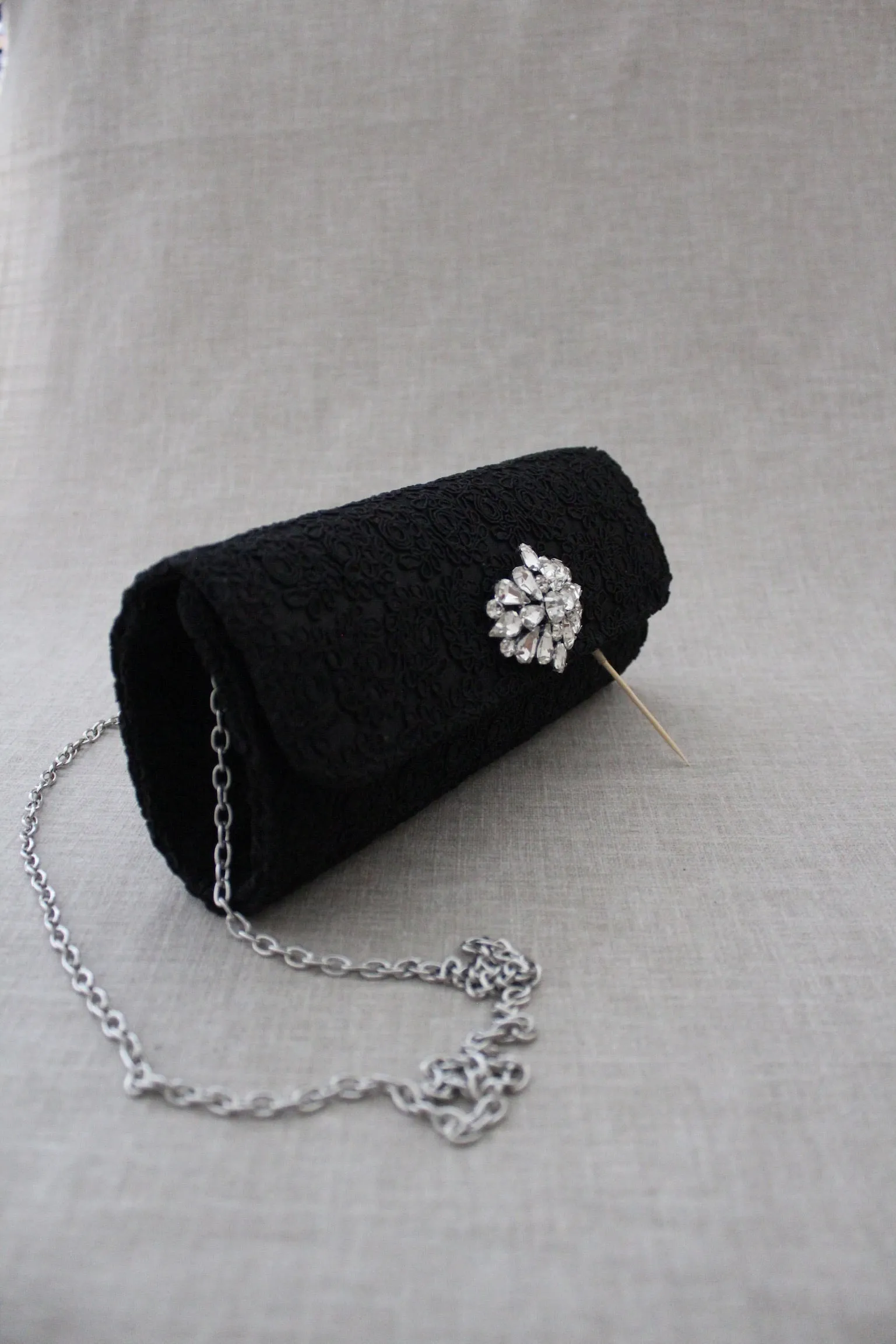 Crochet Evening Clutch with Cluster Teardrop Brooch