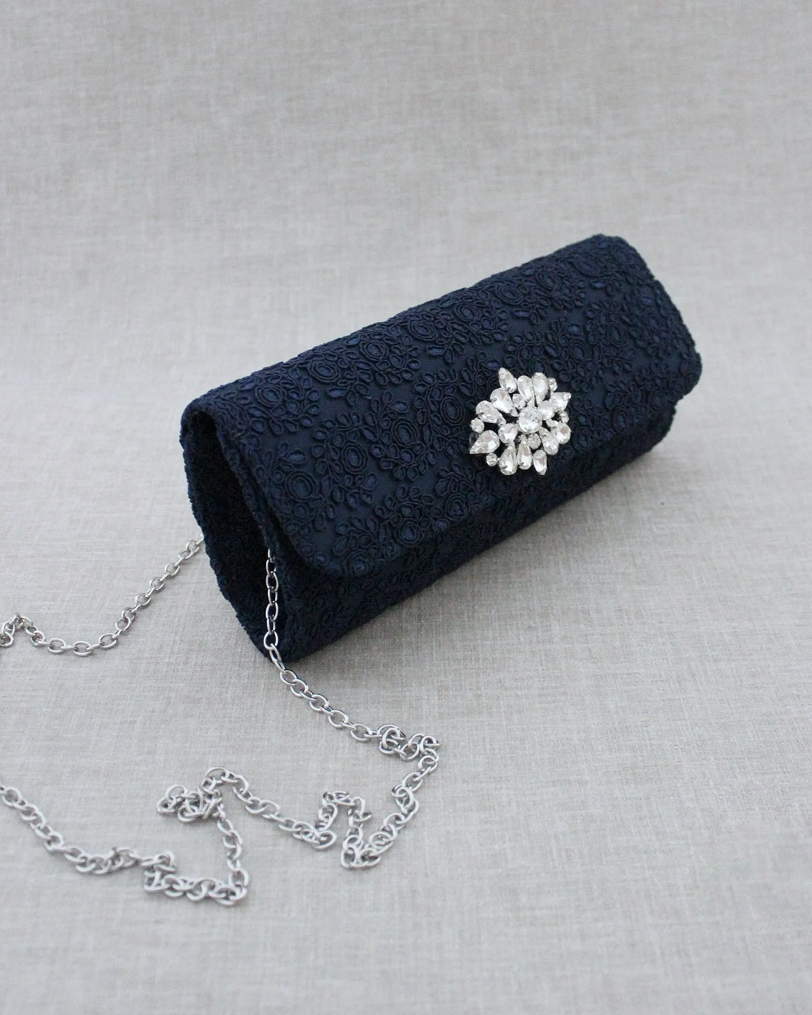 Crochet Evening Clutch with Cluster Teardrop Brooch