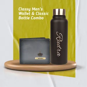 Customized Men's Combo Wallet & Bottle - Black