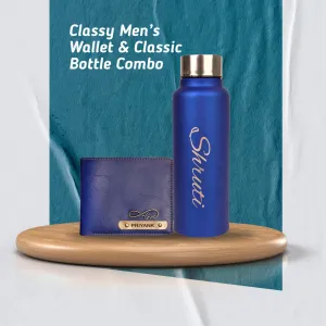 Customized Men's Combo Wallet & Bottle - Blue