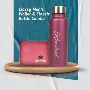 Customized Men's Combo Wallet & Bottle - Wine
