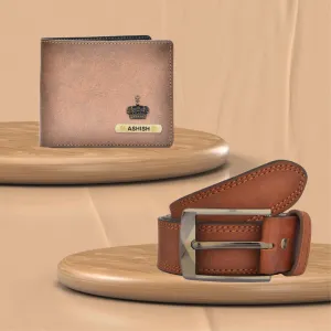 Customized Men's Wallet and Belt - Tan