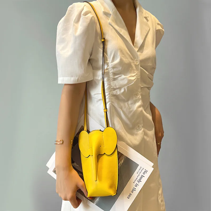 Cute Leather Elephant Shoulder Bag For Women Leather Mini Elephant Crossbody Bag