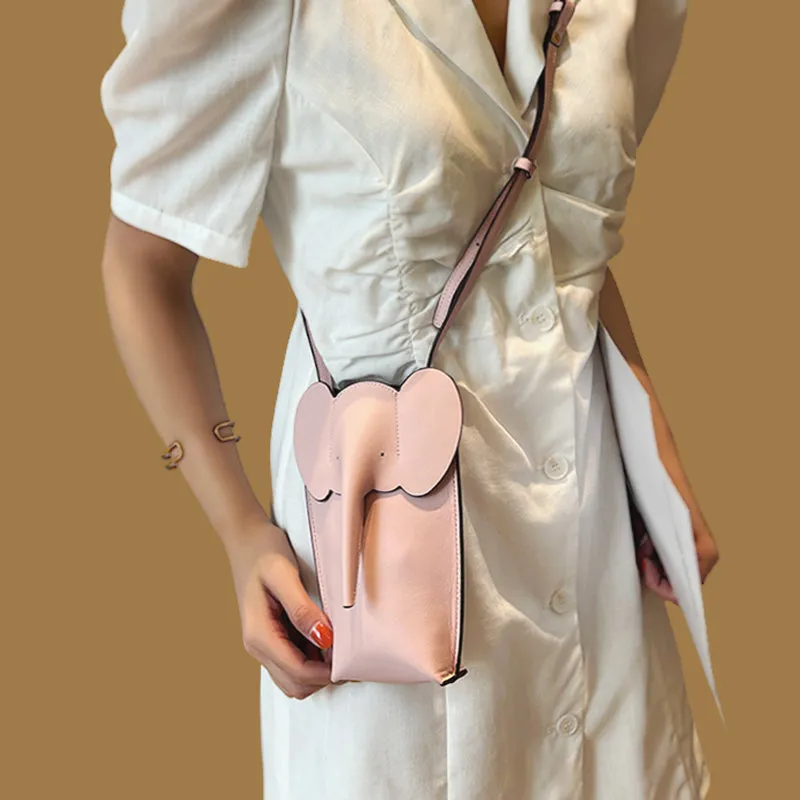 Cute Leather Elephant Shoulder Bag For Women Leather Mini Elephant Crossbody Bag